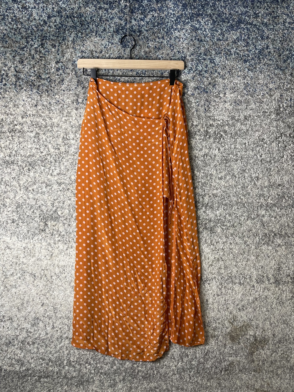 Mango Skirt Womens Medium Orange Polka Dot Maxi Wrap Sustainable Viscose New